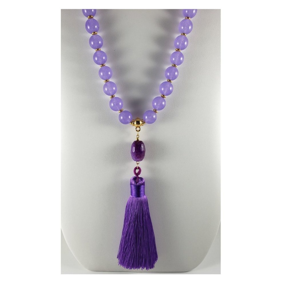 Purple Agate Crystal Necklace with Tassel